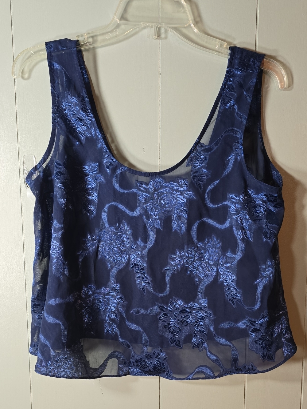 Vintage Victoria's Secret Navy Blue Sheer Floral Embroidered Camisole
